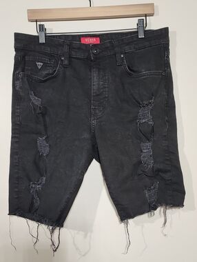 GUESS Black Distressed Ripped Denim Shorts